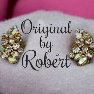 Vintage Original by Robert AB Rhinestone Cluster Earrings Clip On Sparkle Rare